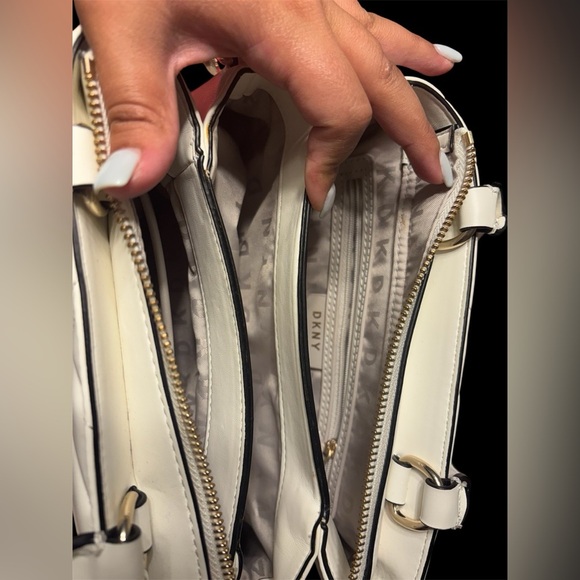 DKNY White Quilted Satchel with Chevron Stitching - Picture 7 of 8